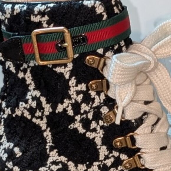 Gucci GG Tweed Snake Sole Boots Black Ivory 37 w/ Box & Dust Bags - Near Mint - Picture 10 of 13